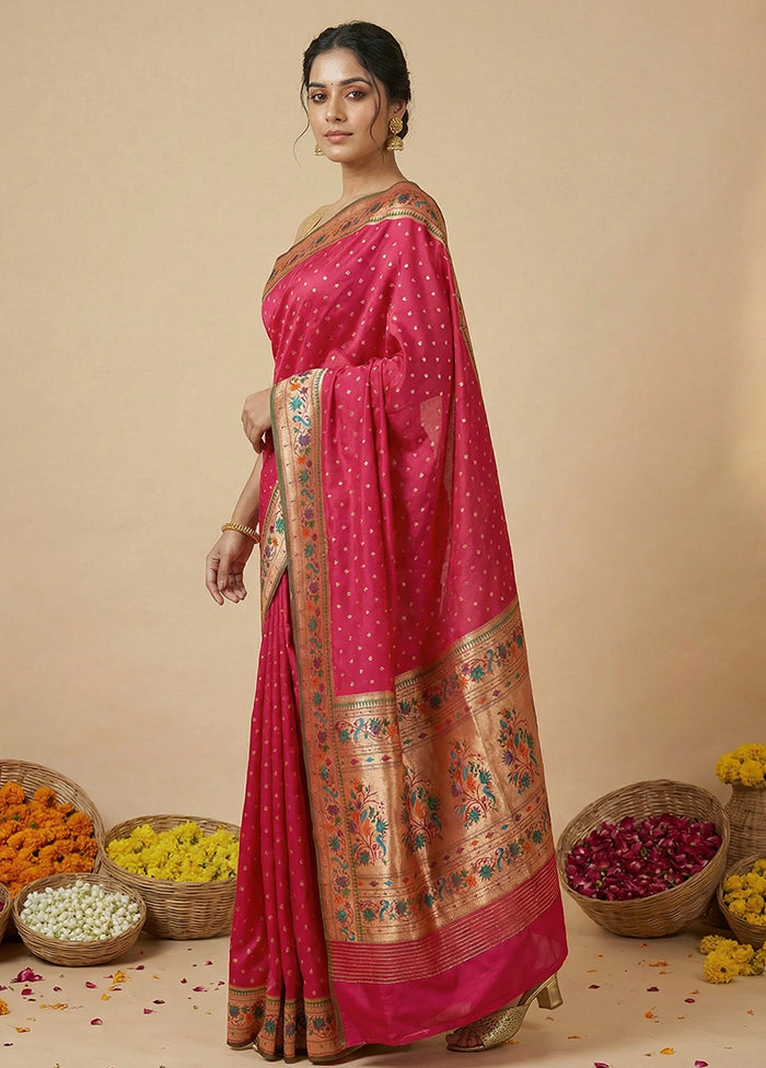 Pink Dupion Silk Saree With Blouse Piece