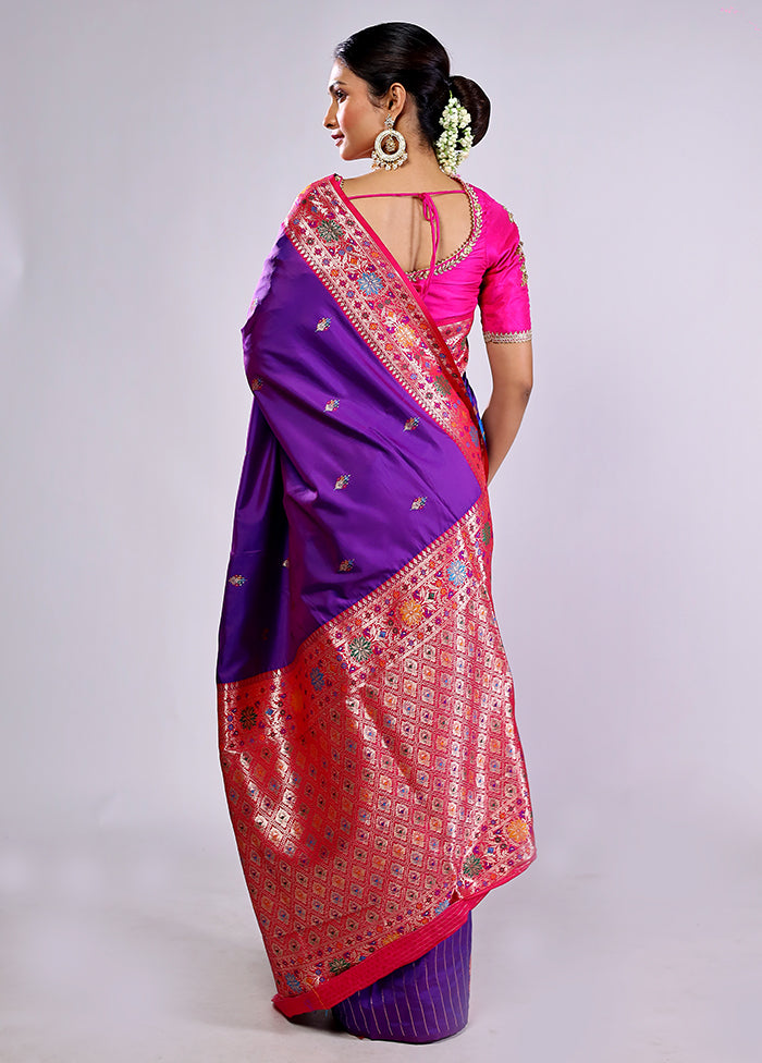 Purple Katan Silk Saree With Blouse Piece