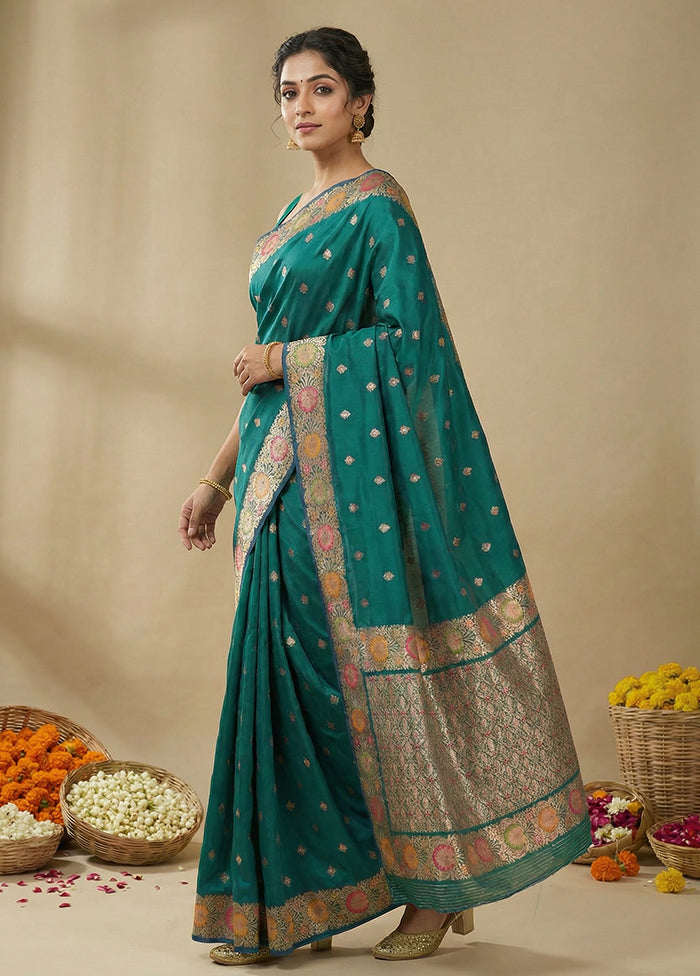 Green Katan Silk Saree With Blouse Piece
