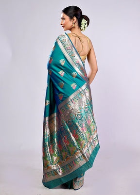 Green Baluchari Silk Saree With Blouse Piece