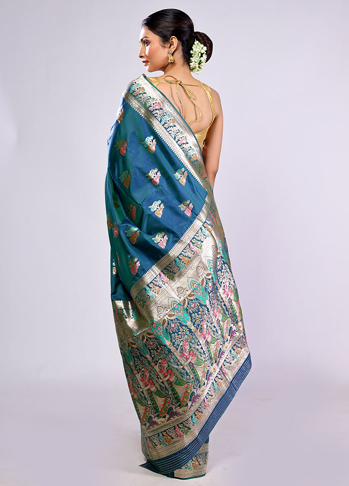 Blue Baluchari Silk Saree With Blouse Piece