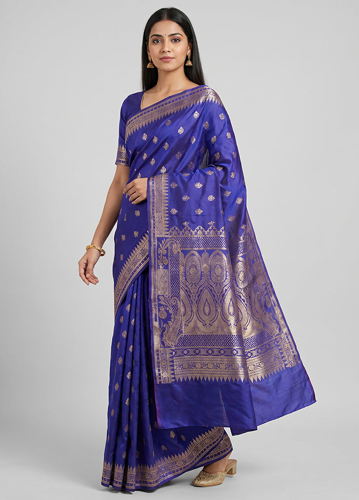 Blue Banarasi Silk Saree With Blouse Piece