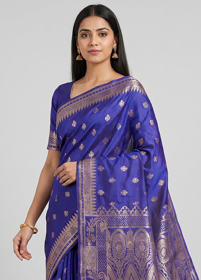 Blue Banarasi Silk Saree With Blouse Piece