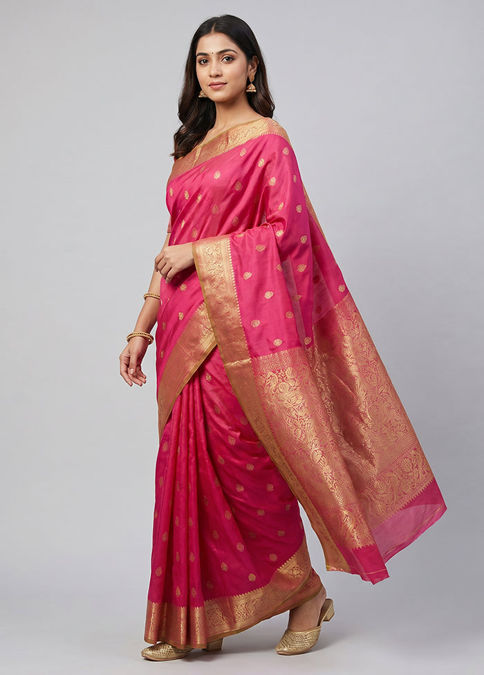 Pink Handloom Kanchipuram Pure Silk Saree With Blouse Piece