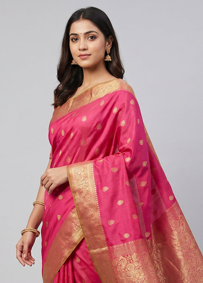 Pink Handloom Kanchipuram Pure Silk Saree With Blouse Piece