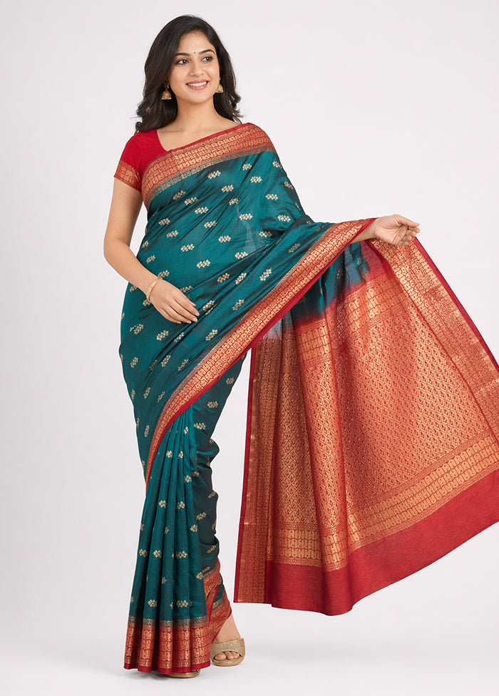 Blue Kanjivaram Silk Saree With Blouse Piece