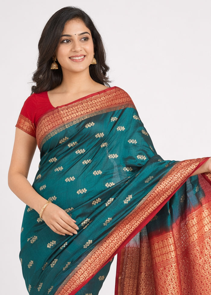 Blue Kanjivaram Silk Saree With Blouse Piece
