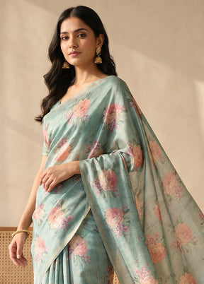 Green Tussar Silk Saree With Blouse Piece