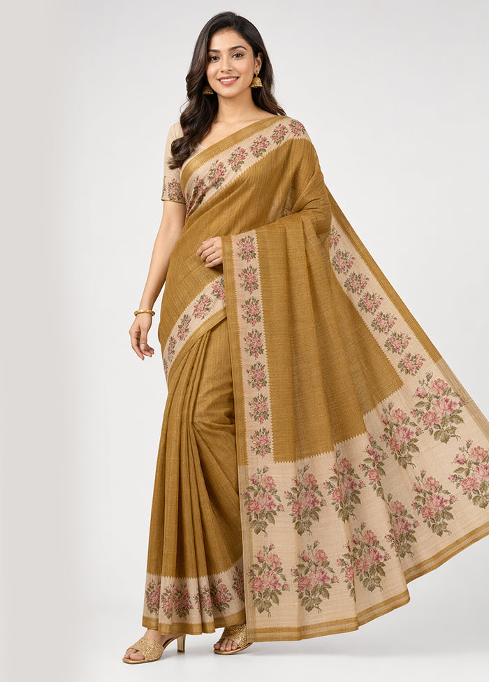 Yellow Tussar Silk Saree With Blouse Piece