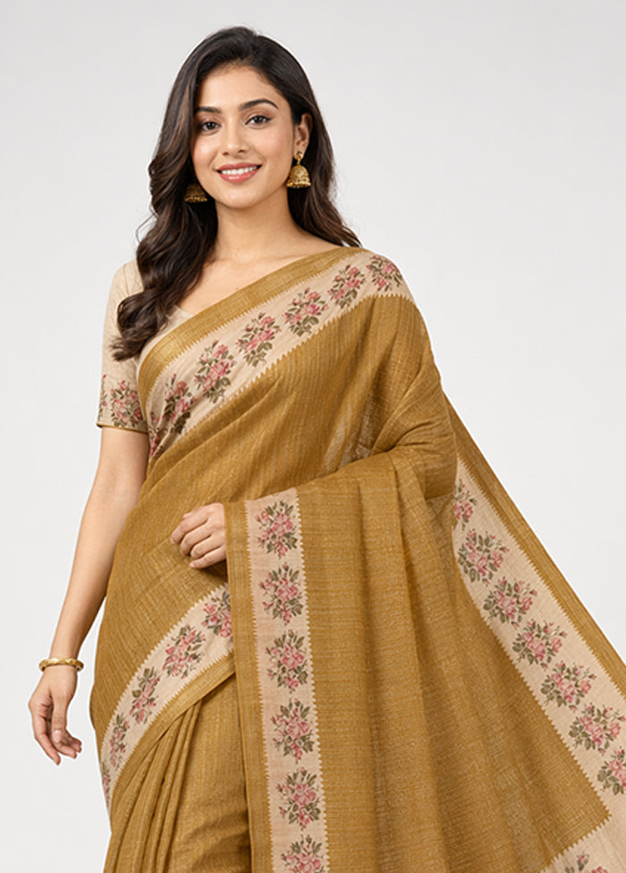 Yellow Tussar Silk Saree With Blouse Piece