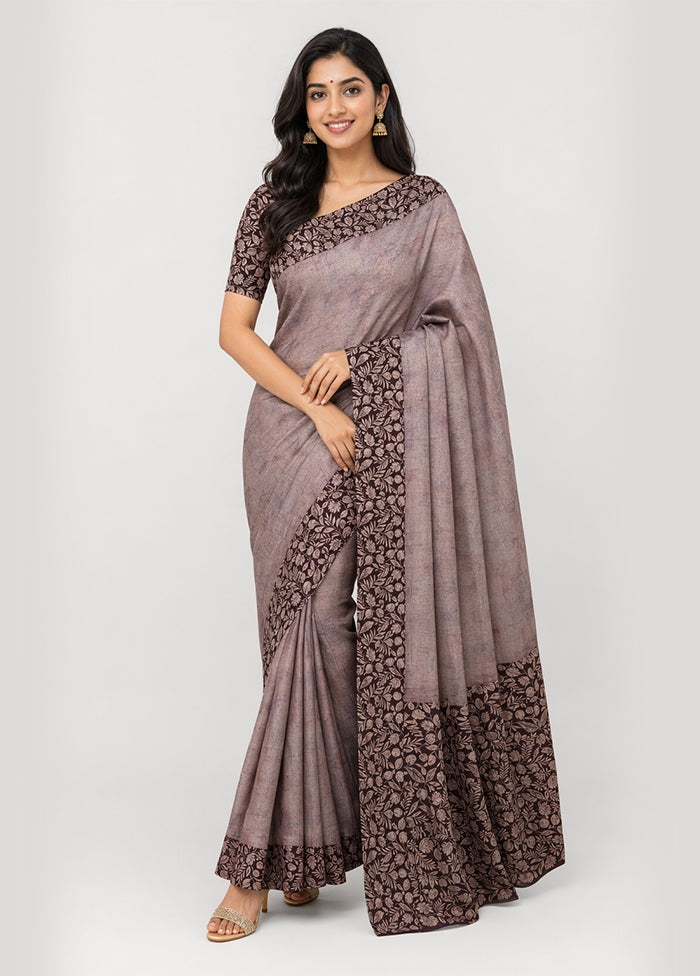 Grey Tussar Silk Saree With Blouse Piece