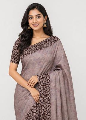 Grey Tussar Silk Saree With Blouse Piece