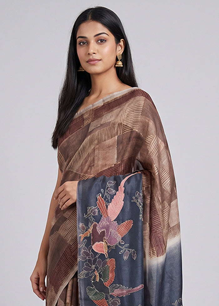 Multicolor Tussar Silk Saree With Blouse Piece