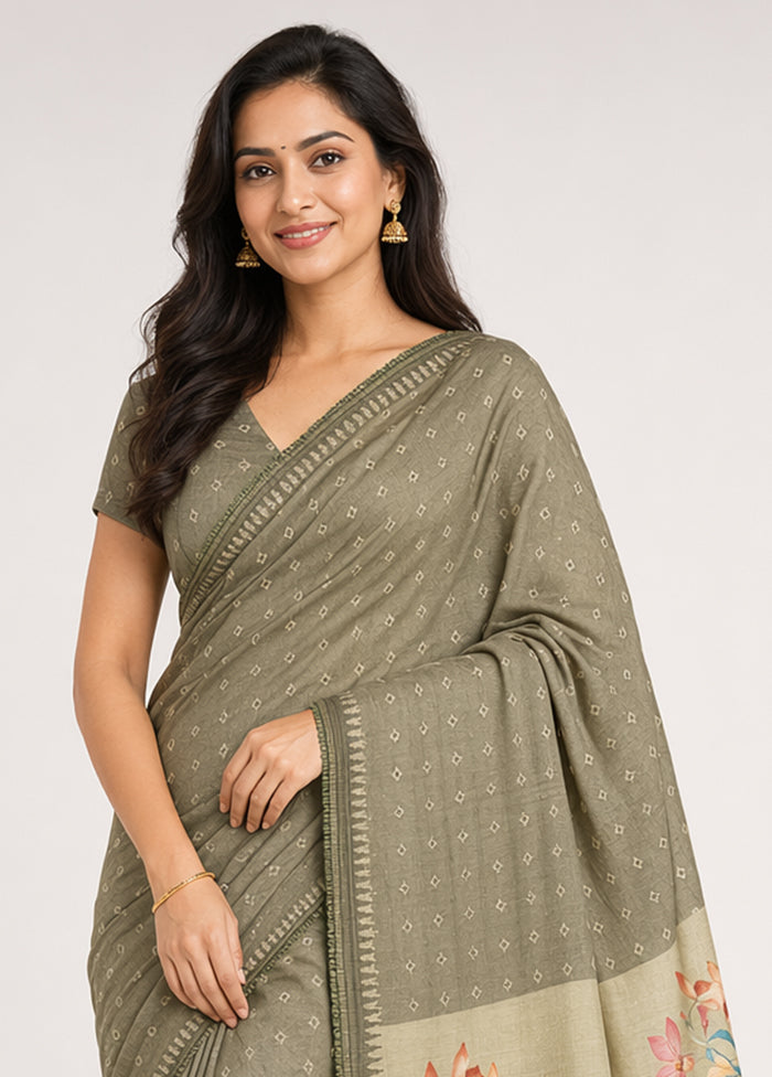 Green Tussar Silk Saree With Blouse Piece