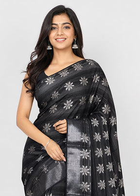 Black Handloom Kanchipuram Pure Silk Saree With Blouse Piece
