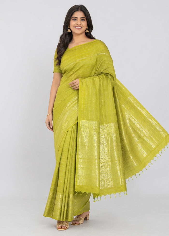 Green Handloom Kanchipuram Pure Silk Saree With Blouse Piece
