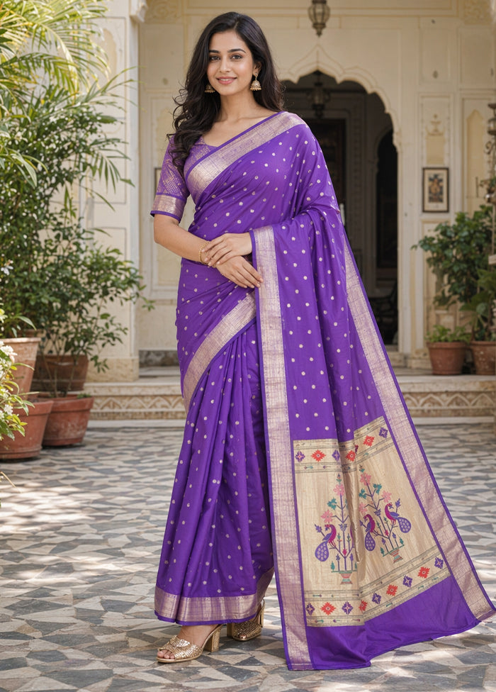 Purple Kanjivaram Silk Saree With Blouse Piece