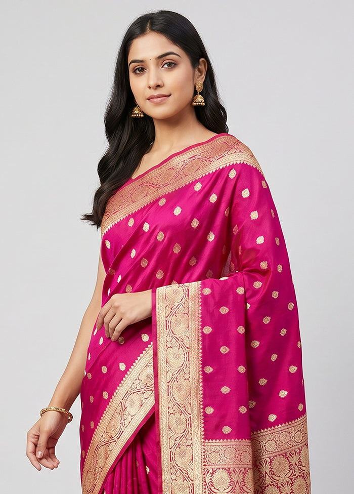 Pink Handloom Katan Pure Silk Saree With Blouse Piece