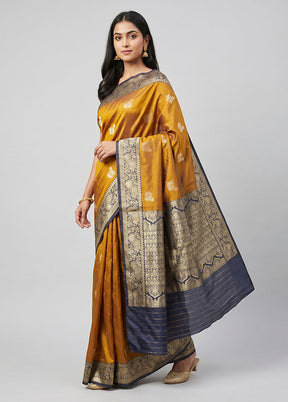 Yellow Handloom Katan Pure Silk Saree With Blouse Piece