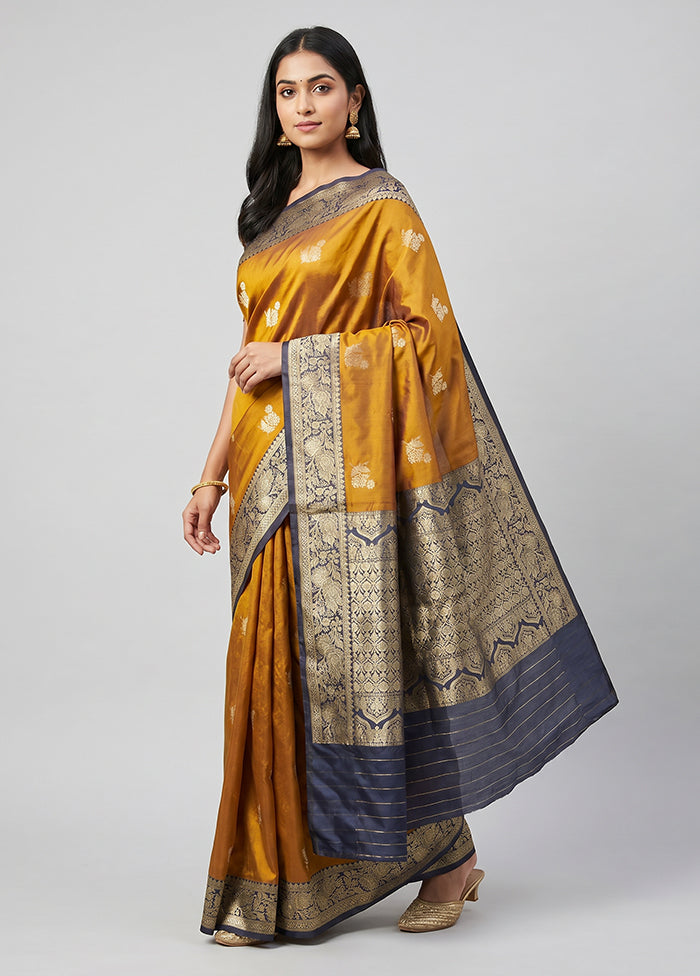 Yellow Handloom Katan Pure Silk Saree With Blouse Piece
