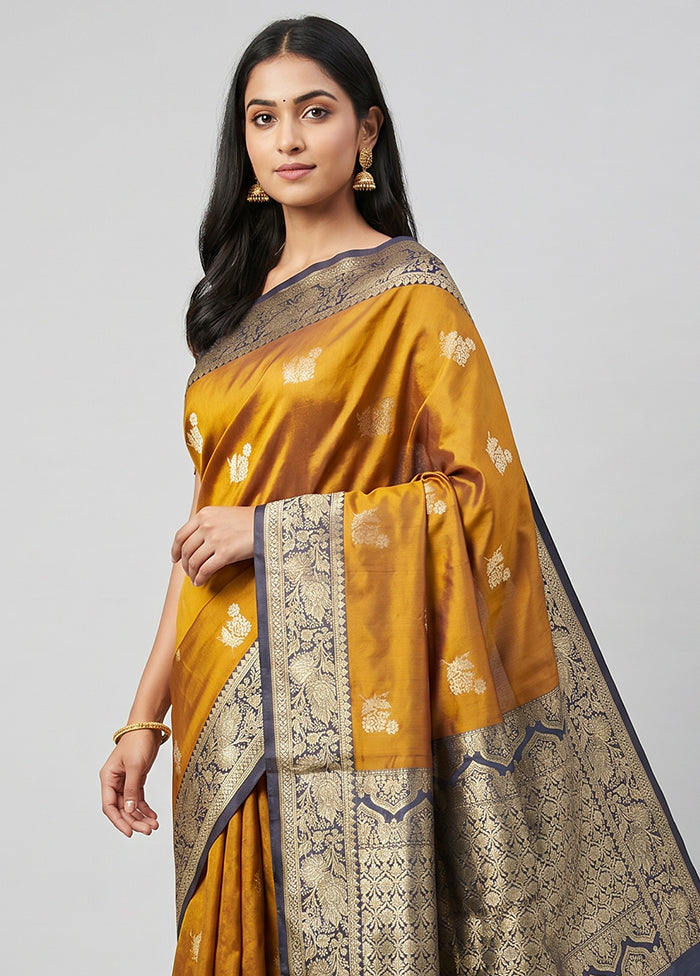 Yellow Handloom Katan Pure Silk Saree With Blouse Piece