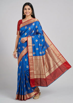 Blue Handloom Katan Pure Silk Saree With Blouse Piece