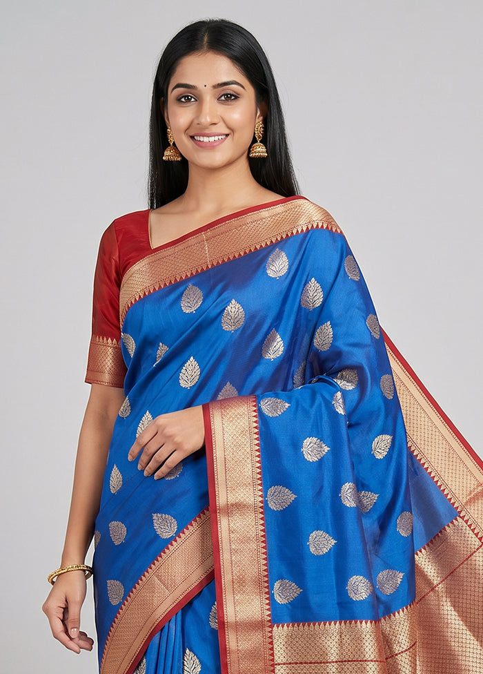 Blue Handloom Katan Pure Silk Saree With Blouse Piece