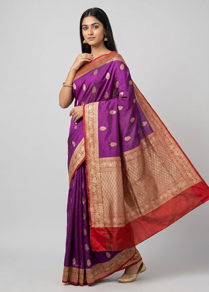 Purple Handloom Katan Pure Silk Saree With Blouse Piece
