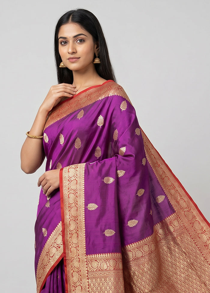 Purple Handloom Katan Pure Silk Saree With Blouse Piece