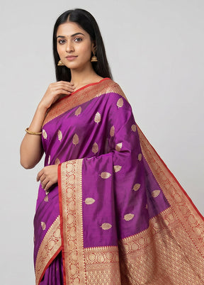 Purple Handloom Katan Pure Silk Saree With Blouse Piece