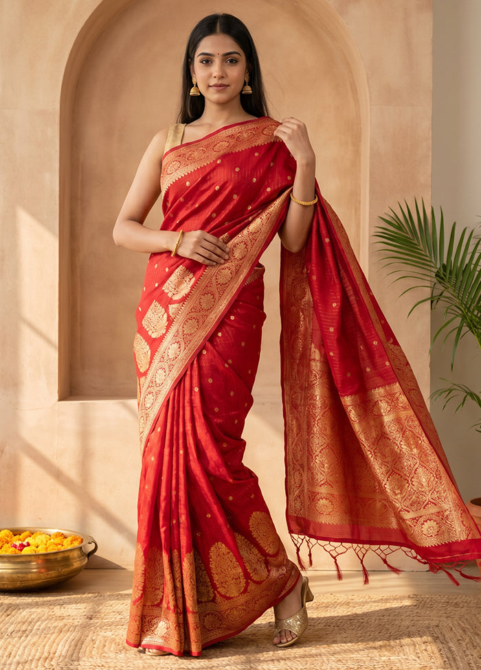 Pink Dupion Silk Saree With Blouse Piece