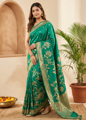 Green Dupion Silk Saree With Blouse Piece