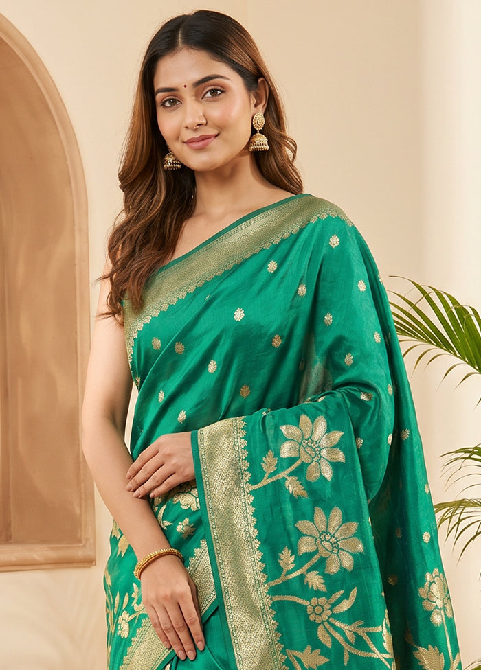 Green Dupion Silk Saree With Blouse Piece
