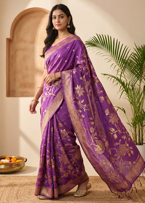 Purple Dupion Silk Saree With Blouse Piece