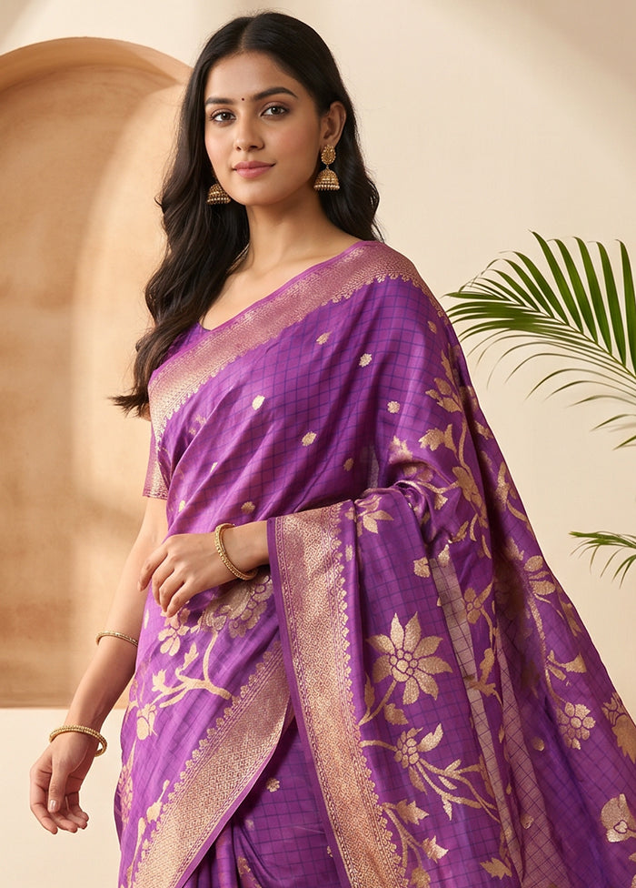 Purple Dupion Silk Saree With Blouse Piece
