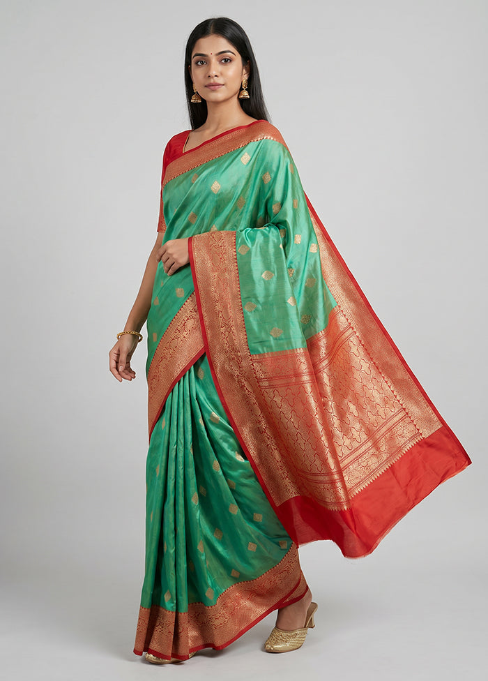 Green Handloom Katan Pure Silk Saree With Blouse Piece
