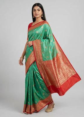 Green Handloom Katan Pure Silk Saree With Blouse Piece