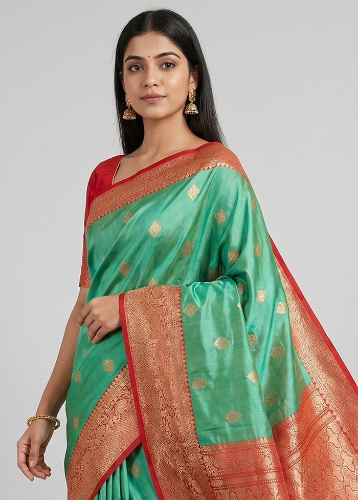 Green Handloom Katan Pure Silk Saree With Blouse Piece