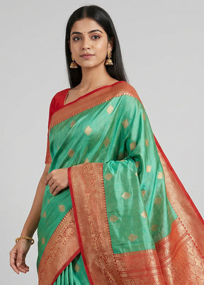 Green Handloom Katan Pure Silk Saree With Blouse Piece