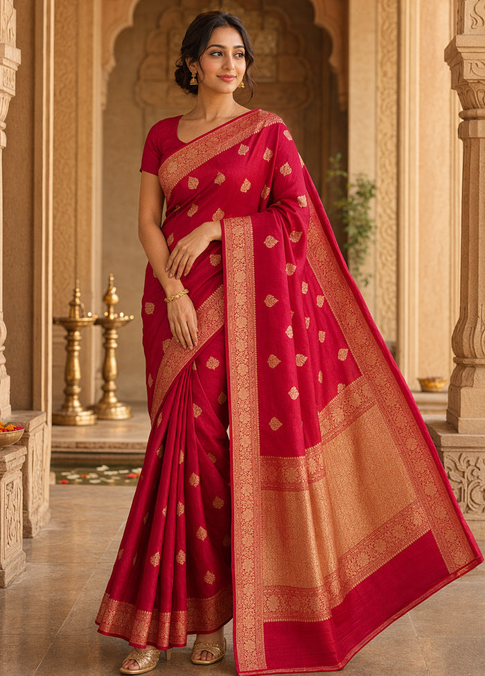 Red Handloom Pure Organza Saree With Blouse Piece