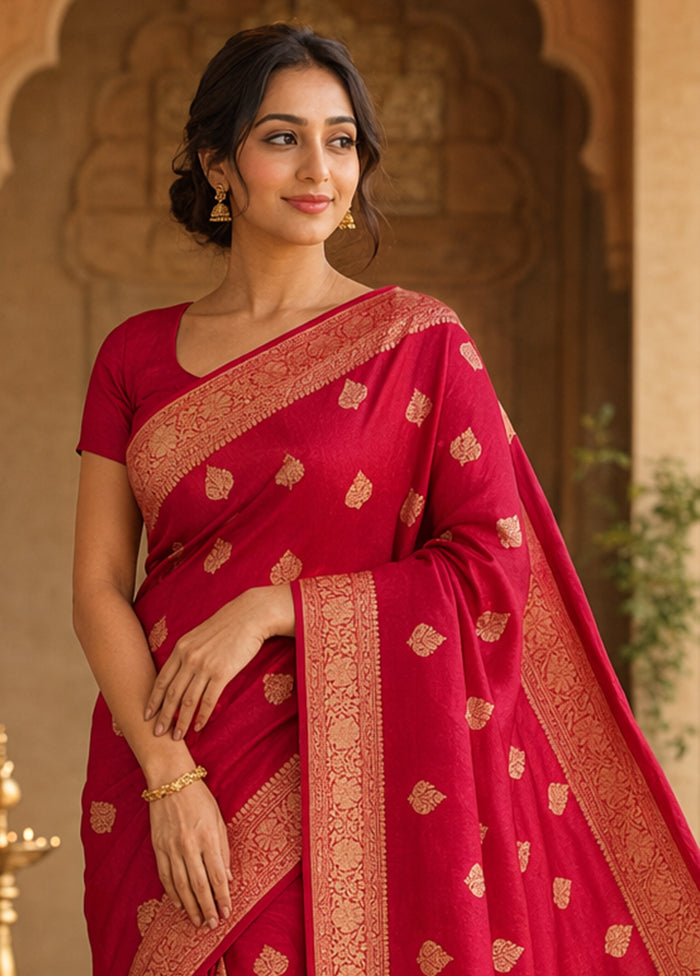 Red Handloom Pure Organza Saree With Blouse Piece