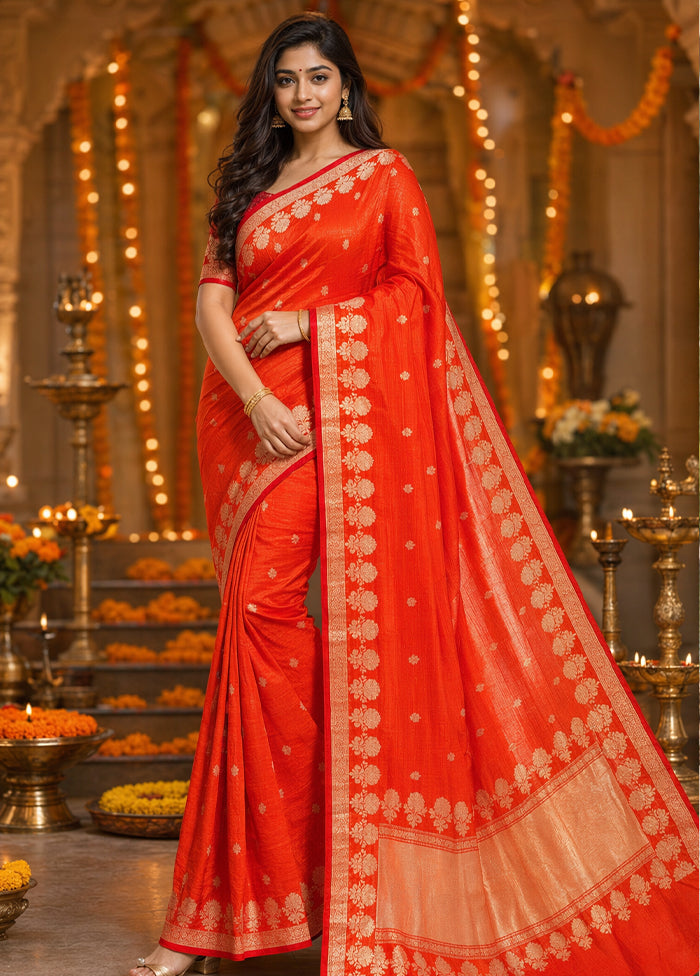 Red Handloom Katan Pure Silk Saree With Blouse Piece
