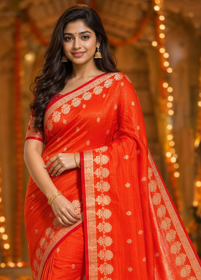 Red Handloom Katan Pure Silk Saree With Blouse Piece