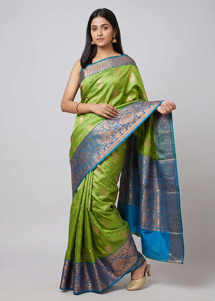 Green Handloom Katan Pure Silk Saree With Blouse Piece
