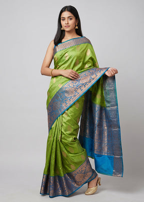 Green Handloom Katan Pure Silk Saree With Blouse Piece