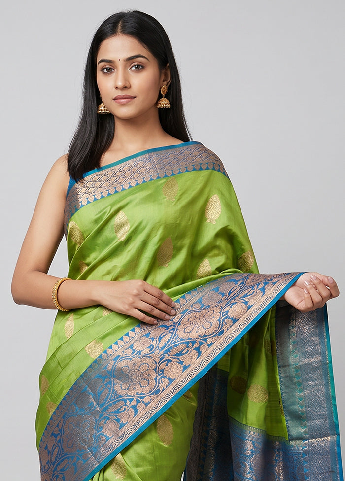 Green Handloom Katan Pure Silk Saree With Blouse Piece
