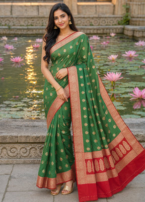 Green Handloom Katan Pure Silk Saree With Blouse Piece