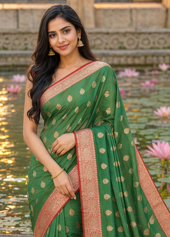 Green Handloom Katan Pure Silk Saree With Blouse Piece