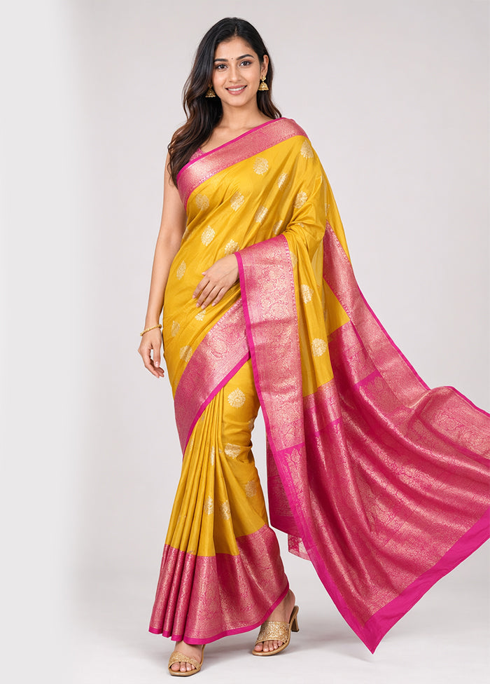 Yellow Handloom Katan Pure Silk Saree With Blouse Piece