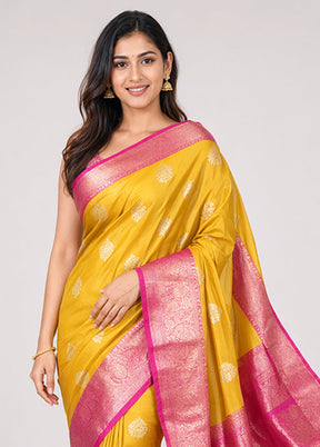 Yellow Handloom Katan Pure Silk Saree With Blouse Piece